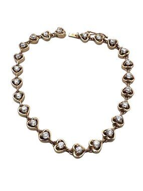 Gold Plated Sterling Silver Cubic Zirconia BraceletHeart Design 7 Inch